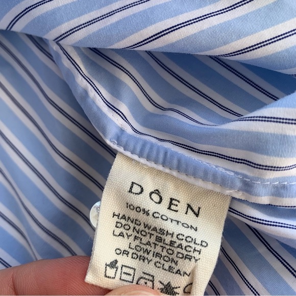 Doen Hava Cotton Oversized Button Down Shirt Blouse Top Santorini Stripe Blue - Picture 12 of 12